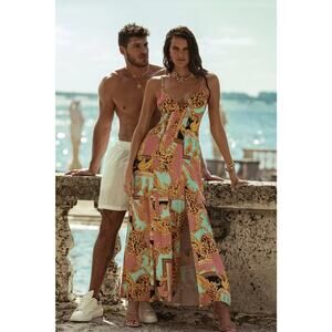 Luli Fama Miami Daydream Chain Bralette Side Slit Maxi Dress NWT SIZE XS L